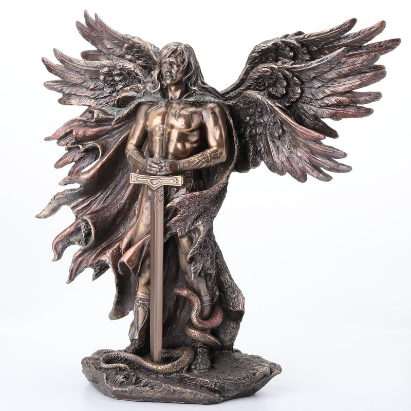 Unicorn Studio WU75976A4 Guardian Angel Statue in 6 Winged with Sword and Serpent, 11-inch Cold Cast Bronze - Image 2